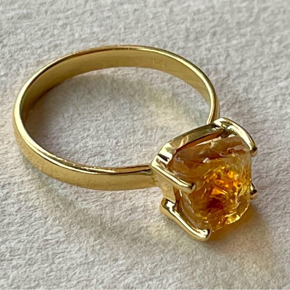 18k Gold Vermeil Natural Citrine Rough (Brazil) Ring | sz 9.5 - Picture 10 of 11